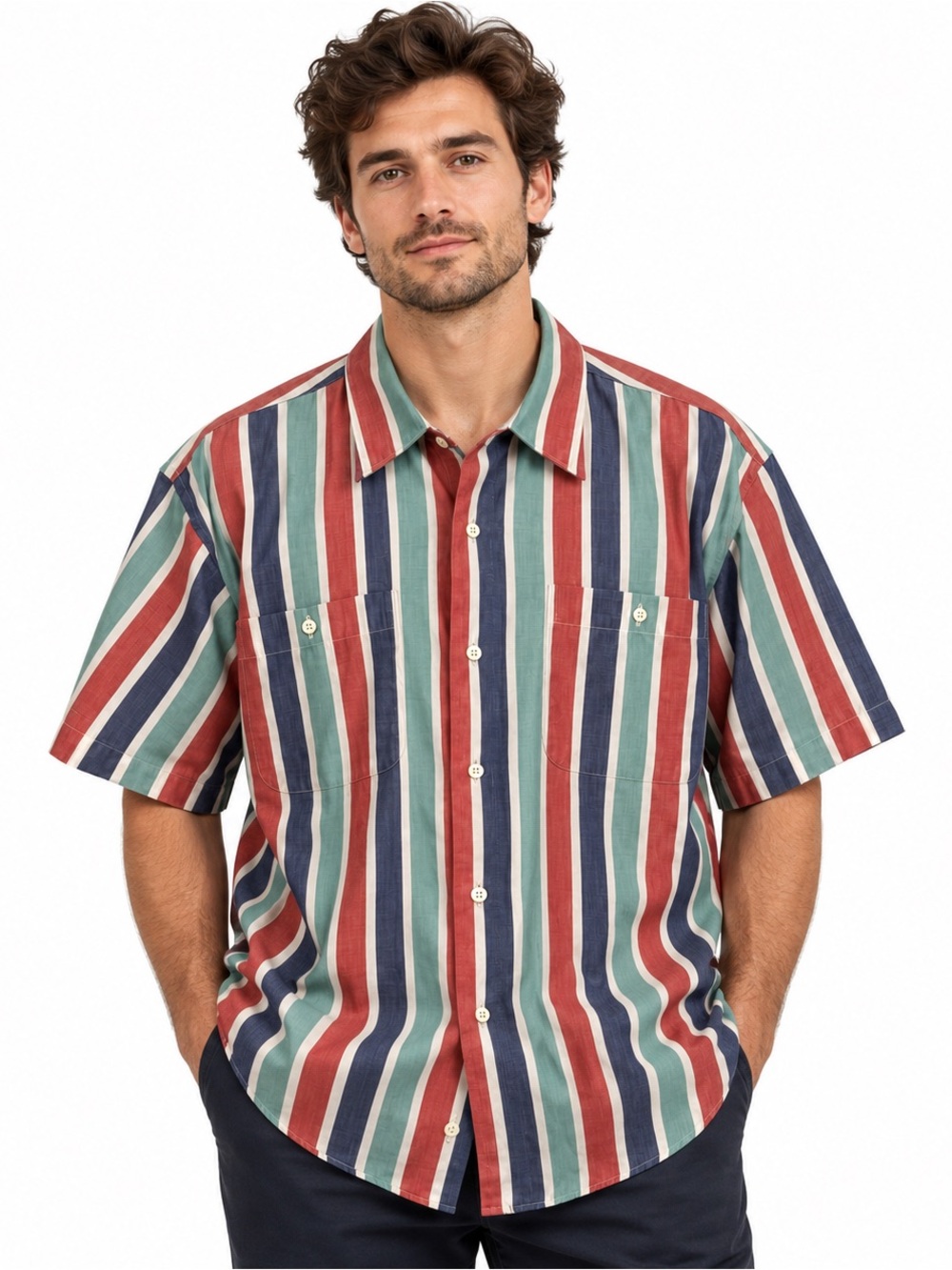 Vintage Yves Saint Laurent Men’s Striped Short Sleeve Shirt XL